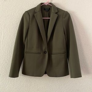 THE PETITE HUTON BLAZER. ANN TAYLOR. DEEP OLIVE COLOR. DOUBLE KNIT